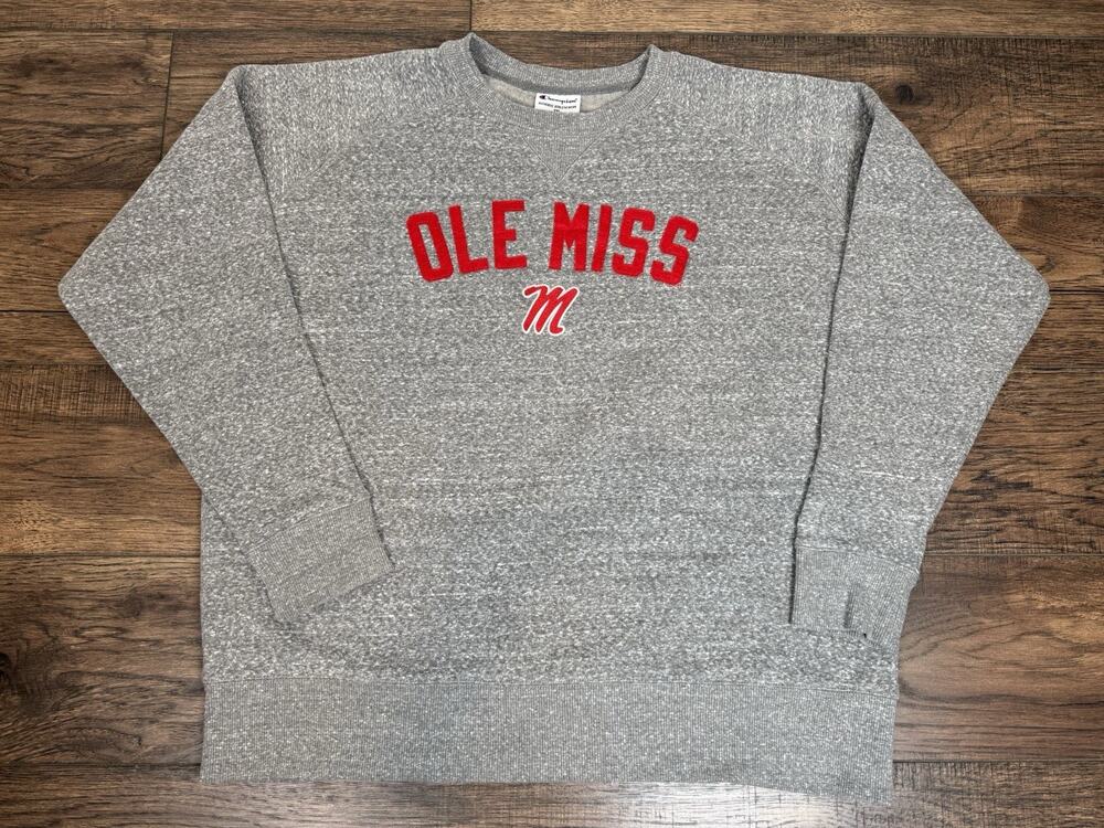 Ole Miss Rebels Crewneck Sweatshirt Men’s XXL Gray Embroidered Champion 2XL